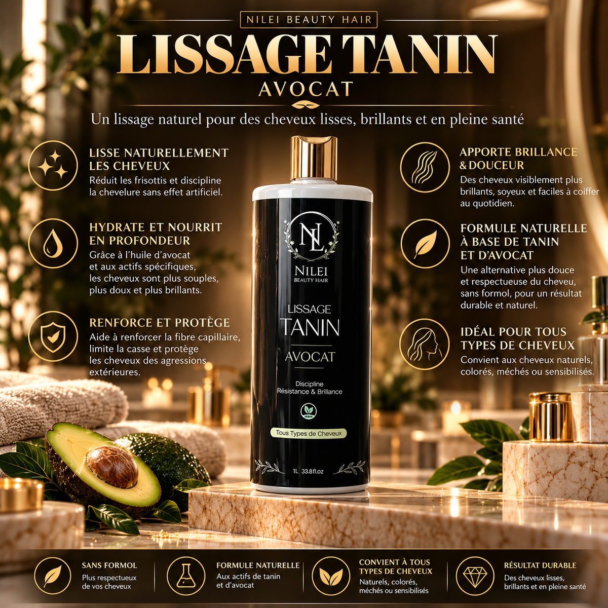 Duo Lissage NILEI – Tanin Avocat + Brésilien Coco